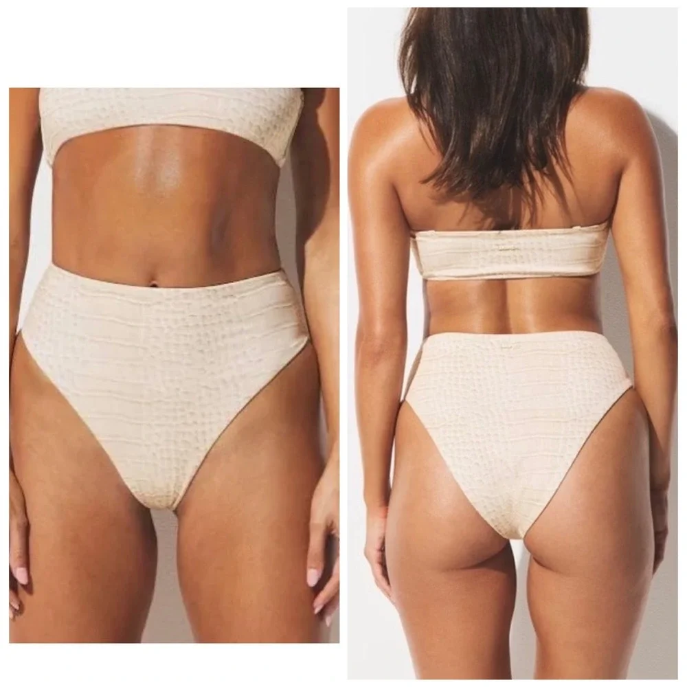 SKIMS Signature Swim Mid Waist Bottom Dune Crocodile Print Women's Medium